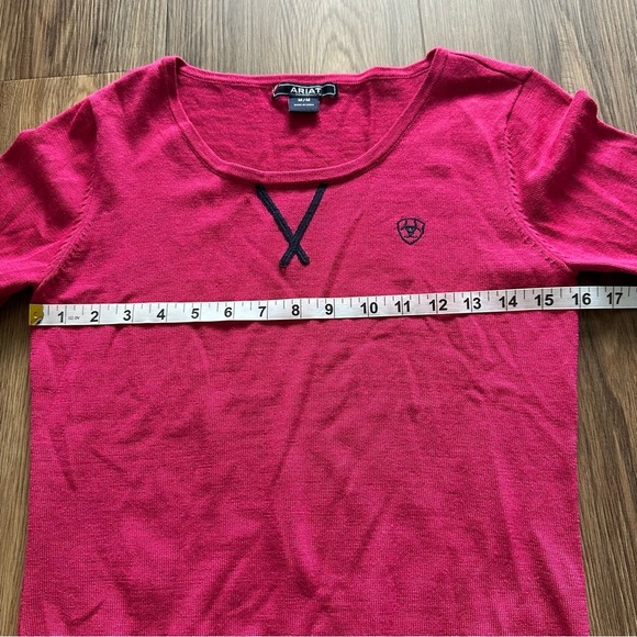 Ariat Women Sweater Medium Pink Merino Wool Blend Long Sleeve Elbow Patch Knit - Picture 7 of 9